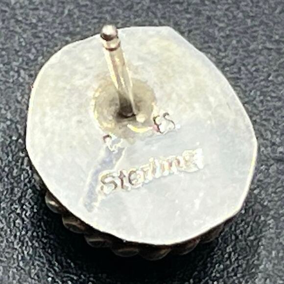 Vintage Sterling Silver Blue Lapis Lazuli Oval Stud Earrings Rope Border Signed - Picture 6 of 15